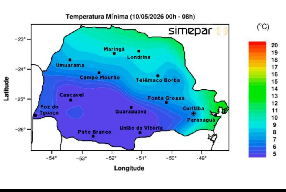 Paraná registra madrugada mais fria do ano e General Carneiro chega a 0,4°C