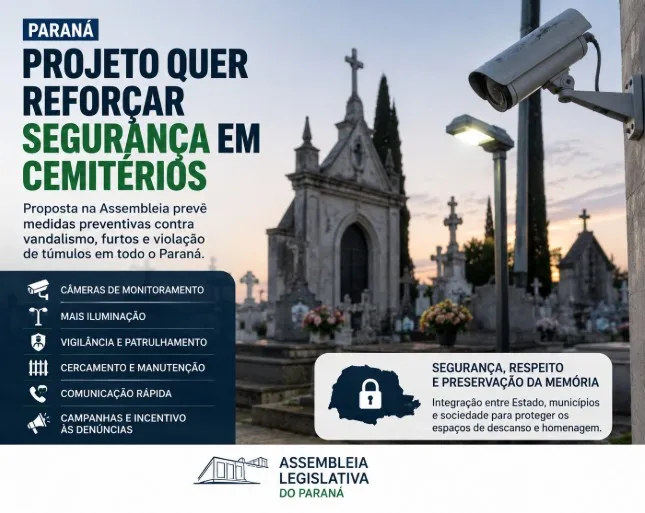 Projeto na Assembleia quer ampliar segurança em cemitérios do Paraná